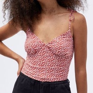 PacSun Lottie Miss Crop Tank Top with Tie Straps - Red with White Flowers